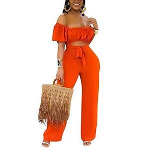 Ekaliy Women’s  One Piece Off Shoulder Short Sleeve High Waist Wide Leg Pants